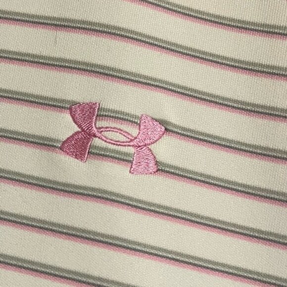 Under Armour White Striped Collared Golf Shirt Medium Breast Cancer Awareness - Picture 2 of 16